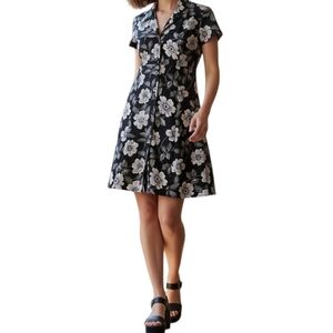 Vintage 90s Ulterior Motives Floral Button Front Mini Dress Black White Sz 10